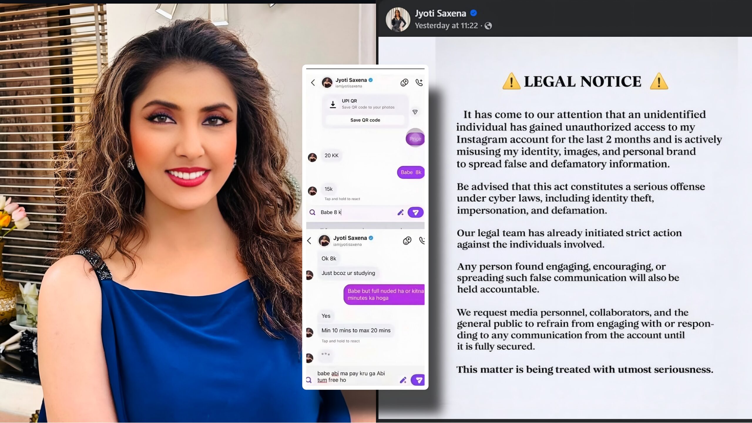 jyoti saxena chat controversy viral screenshots instagram hack claim